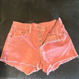 Levi's Pink Jean Shorts Distressed Raw-Edge